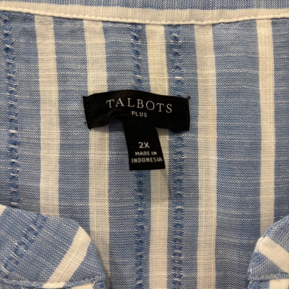 NWOT Talbots Plus 2X Shell Top Ruffle Trim Sleeveless Blouse Blue White Stiped - Picture 5 of 11